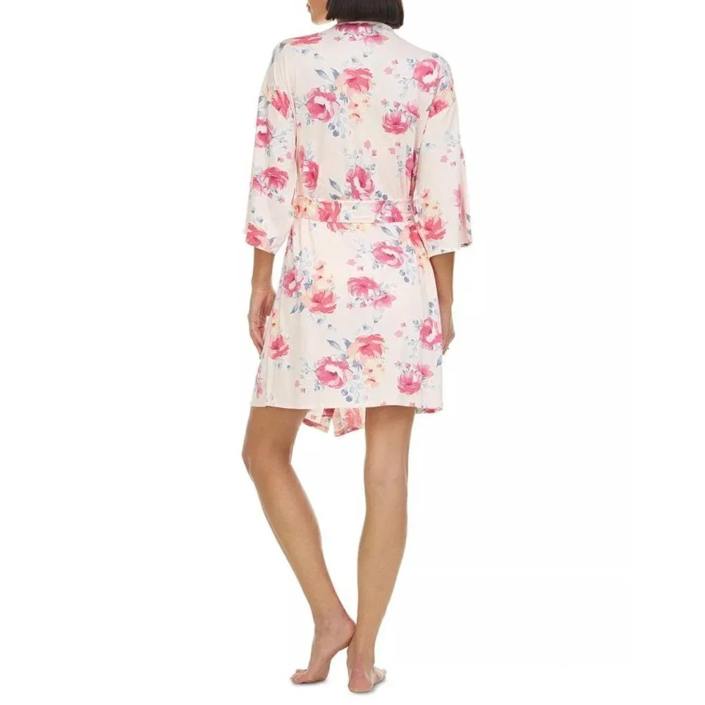 Flora Nikrooz Alisha Floral Short Wrap Tie Robe Loungewear Boho Bohemian Small